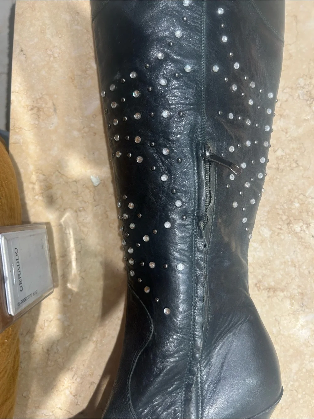 Leather House of Dereon Black Studded Knee-High Women's Boots